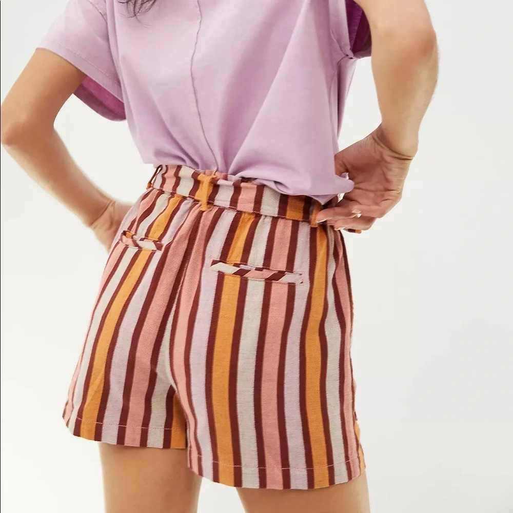 ANTHROPOLOGIE Belted Stripe Shorts‎